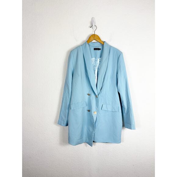 PrettyLittleThing Double Breasted Asymmetric Blazer Dress Size 10 Baby Blue - Picture 3 of 14